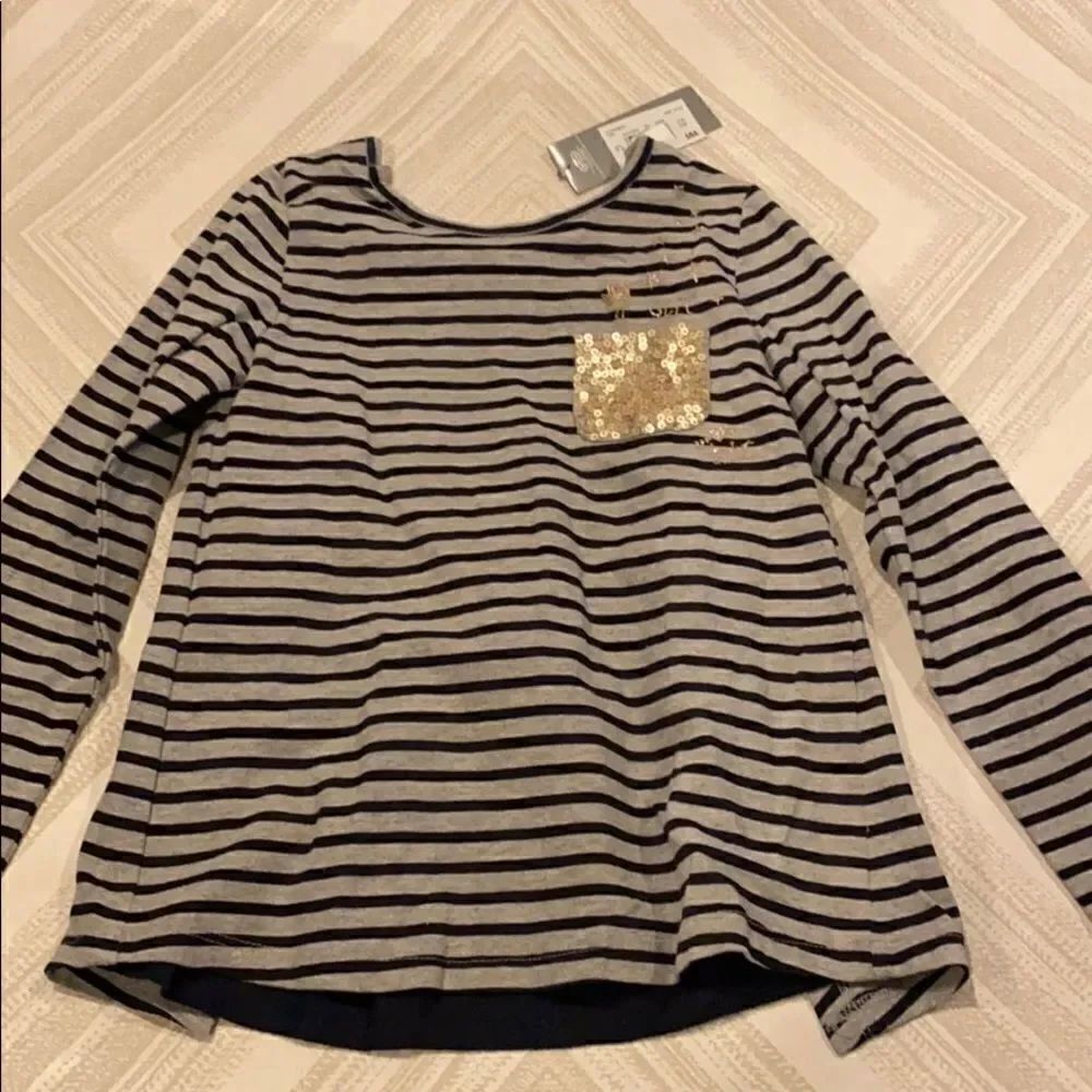 3Pommes Girls Black & Grey Striped Glitter L/S Top
